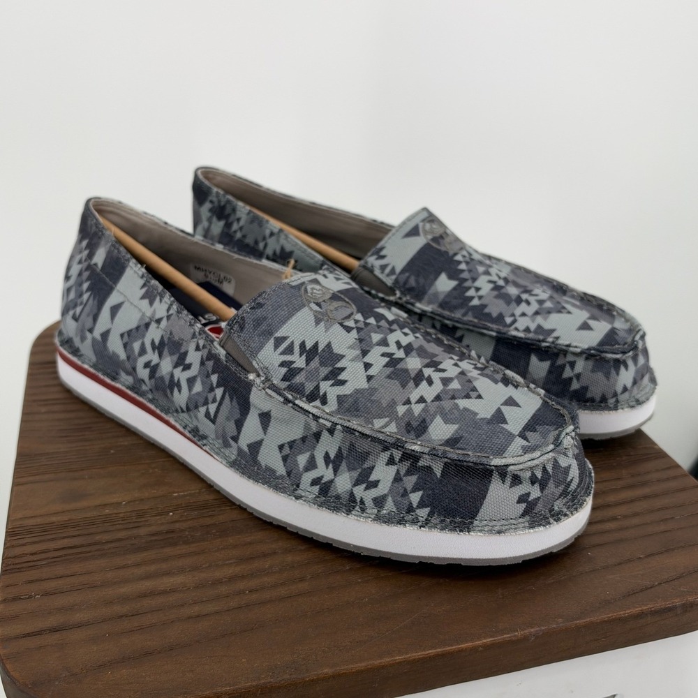 Twisted X Hooey Slip On Grey Multi Geometric Canvas Loafers MHYCL02 Mens 9.5
